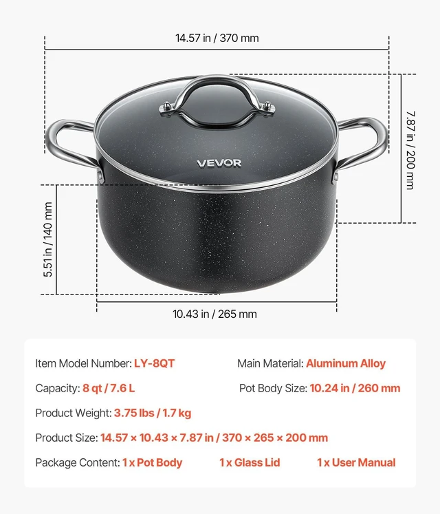 Alt view image 7 of 8 - VEVOR Aluminum Stock Pot, 8-Quart Nonstick Ceramic Coated Pot with Glass Lid, PFOA-Free, PFAS-Free, Compatible with Gas Stoves, Induction Cooktops, Electric Stoves, for Soups, Stews, and Pasta