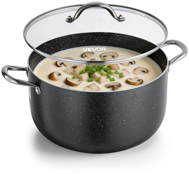 Main image of VEVOR Aluminum Stock Pot, 12-Quart Nonstick Ceramic Coated Pot with Glass Lid, PFOA-Free, PFAS-Free, Compatible with Gas Stoves, Induction Cooktops, Electric Stoves, for Soups, Stews, and Pasta