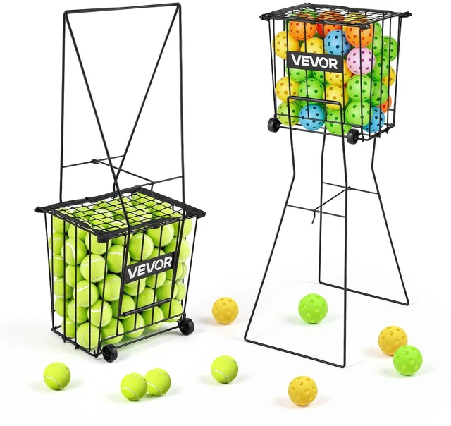 Main image of VEVOR Tennis Ball Hopper, Holds 75 Tennis Balls, Pickleball Basket Cart with Wheels for Easy Pick Up, Portable Pickleball Caddy with Heavy-Duty Construction, Handle, for Training Carrying Storage