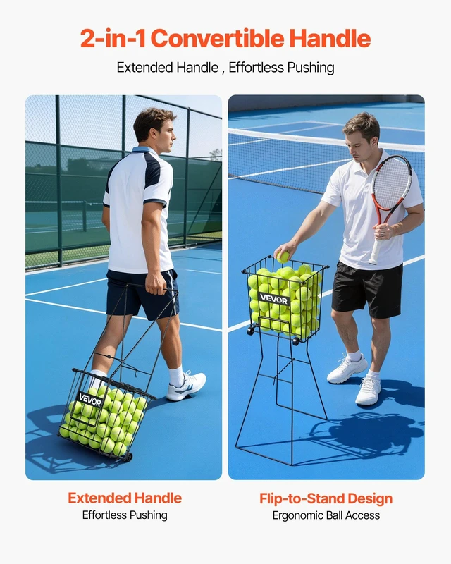 Alt view image 6 of 8 - VEVOR Tennis Ball Hopper, Holds 75 Tennis Balls, Pickleball Basket Cart with Wheels for Easy Pick Up, Portable Pickleball Caddy with Heavy-Duty Construction, Handle, for Training Carrying Storage