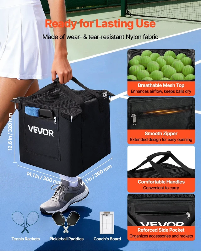 Alt view image 3 of 8 - VEVOR Tennis Ball Hopper, Holds 150 Tennis Balls, Foldable Pickleball Basket Cart with Wheels for Easy Pick Up, Lightweight Aluminum Alloy, Portable Pickleball Caddy with Storage Bag, for Training