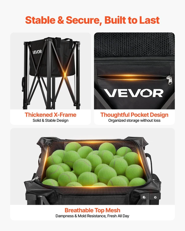 Alt view image 6 of 8 - VEVOR Tennis Ball Hopper, Holds 150 Tennis Balls, Foldable Pickleball Basket Cart with Wheels for Easy Pick Up, Lightweight Aluminum Alloy, Portable Pickleball Caddy with Storage Bag, for Training