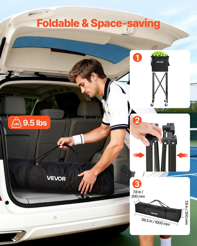 Alt view image 7 of 8 - VEVOR Tennis Ball Hopper, Holds 150 Tennis Balls, Foldable Pickleball Basket Cart with Wheels for Easy Pick Up, Lightweight Aluminum Alloy, Portable Pickleball Caddy with Storage Bag, for Training