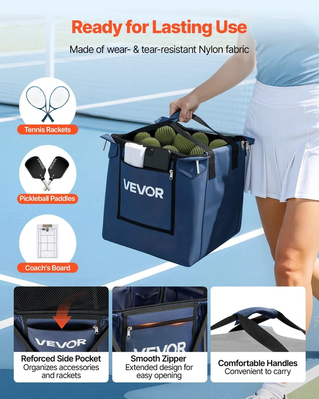 Alt view image 3 of 8 - VEVOR 2-in-1 Tennis & Pickleball Hopper, with Pickup Tube, Foldable Pickleball Basket Cart with with Wheels, Holds 150 Tennis Balls or 260 Pickleballs, Portable Pickleball Caddy Holder, for Training