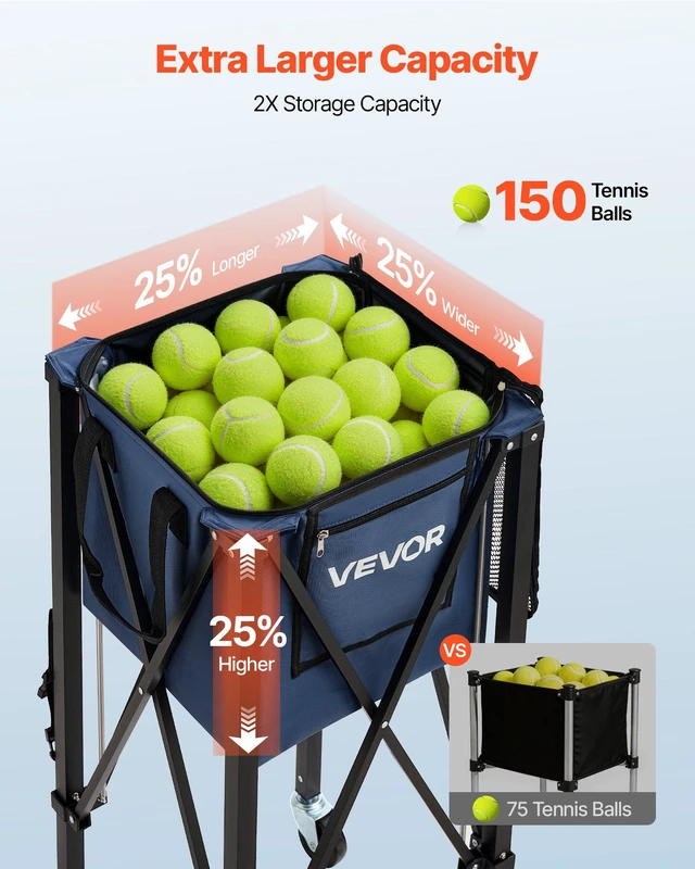 Alt view image 5 of 8 - VEVOR 2-in-1 Tennis & Pickleball Hopper, with Pickup Tube, Foldable Pickleball Basket Cart with with Wheels, Holds 150 Tennis Balls or 260 Pickleballs, Portable Pickleball Caddy Holder, for Training