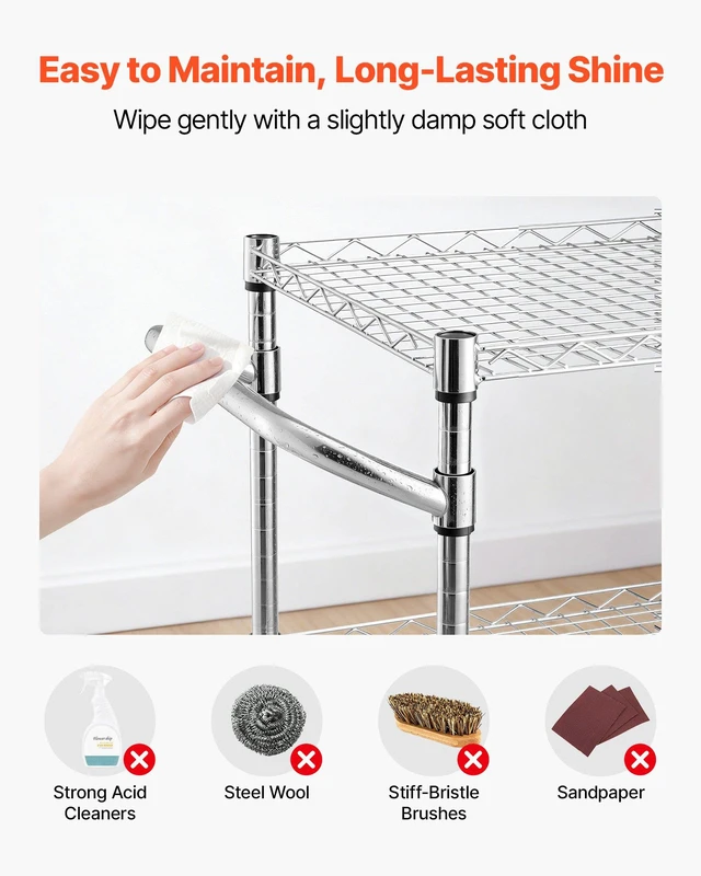 Alt view image 7 of 8 - VEVOR Kitchen Utility Cart, 3 Tier Heavy Duty Adjustable Wire Storage Rack, Commercial Steel Rolling Service Trolley on Wheels, Work Table with Handle Bar, for Garage and Laundry Room, 35x17.8x40.9 in