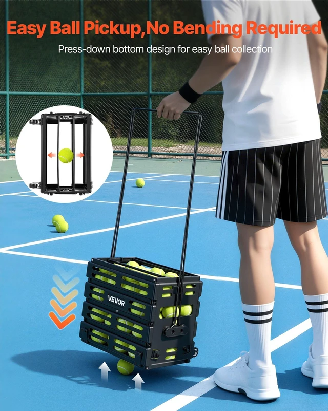 Alt view image 3 of 8 - VEVOR Tennis Ball Hopper, Holds 80 Tennis Balls, Pickleball Basket Cart with Wheels for Easy Pick Up, Portable Pickleball Collection Caddy with Heavy-Duty Construction, for Training Carrying Storage