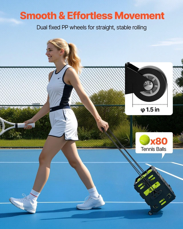 Alt view image 4 of 8 - VEVOR Tennis Ball Hopper, Holds 80 Tennis Balls, Pickleball Basket Cart with Wheels for Easy Pick Up, Portable Pickleball Collection Caddy with Heavy-Duty Construction, for Training Carrying Storage