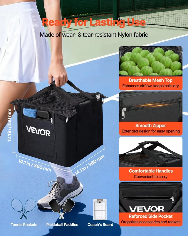 Alt view image 3 of 8 - VEVOR Tennis Ball Hopper, Holds 120 Tennis Balls, Foldable Pickleball Basket Cart with Wheels for Easy Pick Up, Lightweight Aluminum Alloy, Portable Pickleball Caddy with Storage Bag, for Training