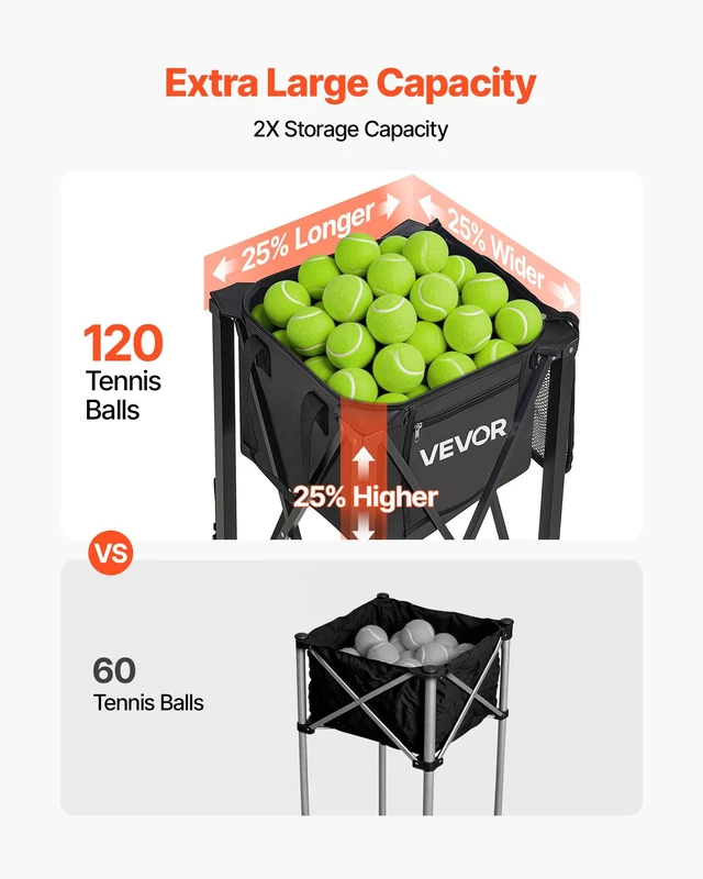 Alt view image 5 of 8 - VEVOR Tennis Ball Hopper, Holds 120 Tennis Balls, Foldable Pickleball Basket Cart with Wheels for Easy Pick Up, Lightweight Aluminum Alloy, Portable Pickleball Caddy with Storage Bag, for Training