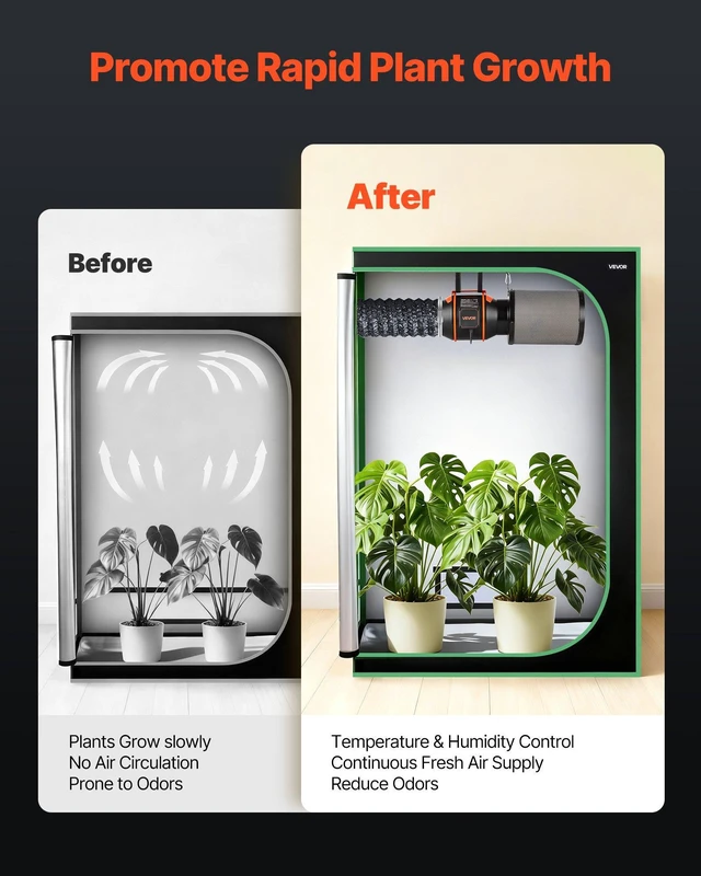 Alt view image 2 of 8 - VEVOR Inline Duct Fan Kit Carbon Filter, 402 CFM 6 inch EC Motor Exhaust Ventilation Fan with 10-Speed, PWM Controller, App Control, Timer, Cooling System for Grow Tent, Indoor Gardening, Hydroponics