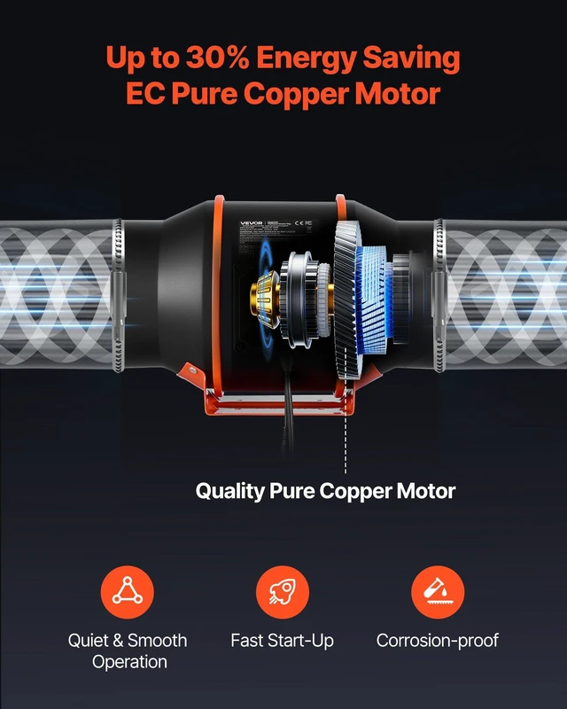 Alt view image 5 of 8 - VEVOR Inline Duct Fan Kit Carbon Filter, 402 CFM 6 inch EC Motor Exhaust Ventilation Fan with 10-Speed, PWM Controller, App Control, Timer, Cooling System for Grow Tent, Indoor Gardening, Hydroponics