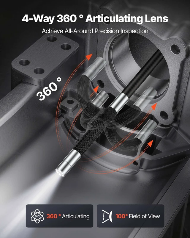 Alt view image 2 of 8 - VEVOR Articulating Endoscope with Light, 4-Way 360° Articulated Borescope Camera, 6" HD IPS Screen, 1920 x 1080 Lens, 8X Zoom, 7000mAh Battery, IP67 Waterproof for Auto, Plumbing (4.9FT Snake Cable)