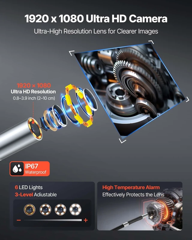 Alt view image 4 of 8 - VEVOR Articulating Endoscope with Light, 4-Way 360° Articulated Borescope Camera, 6" HD IPS Screen, 1920 x 1080 Lens, 8X Zoom, 7000mAh Battery, IP67 Waterproof for Auto, Plumbing (4.9FT Snake Cable)