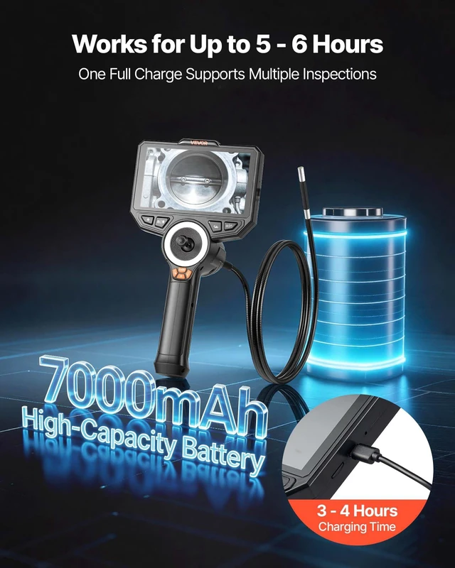 Alt view image 5 of 8 - VEVOR Articulating Endoscope with Light, 4-Way 360° Articulated Borescope Camera, 6" HD IPS Screen, 1920 x 1080 Lens, 8X Zoom, 7000mAh Battery, IP67 Waterproof for Auto, Plumbing (4.9FT Snake Cable)