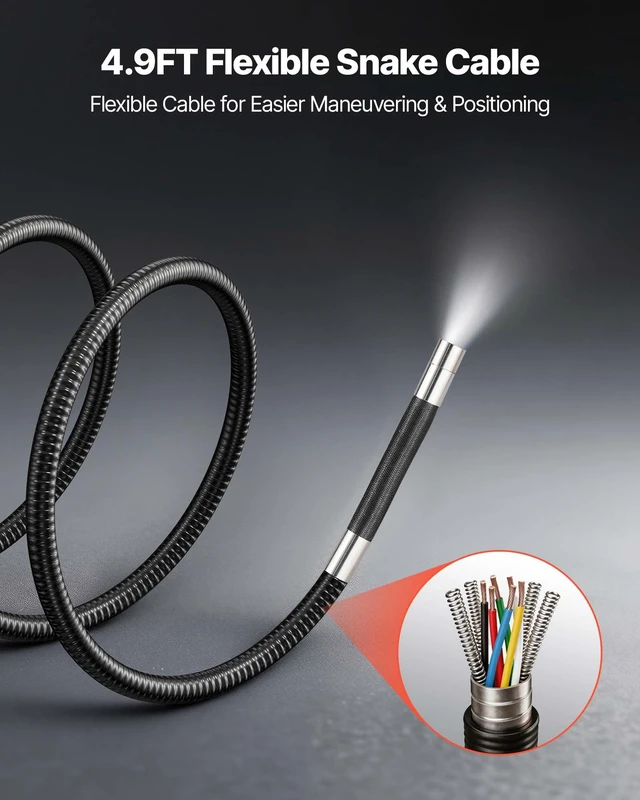 Alt view image 7 of 8 - VEVOR Articulating Endoscope with Light, 4-Way 360° Articulated Borescope Camera, 6" HD IPS Screen, 1920 x 1080 Lens, 8X Zoom, 7000mAh Battery, IP67 Waterproof for Auto, Plumbing (4.9FT Snake Cable)