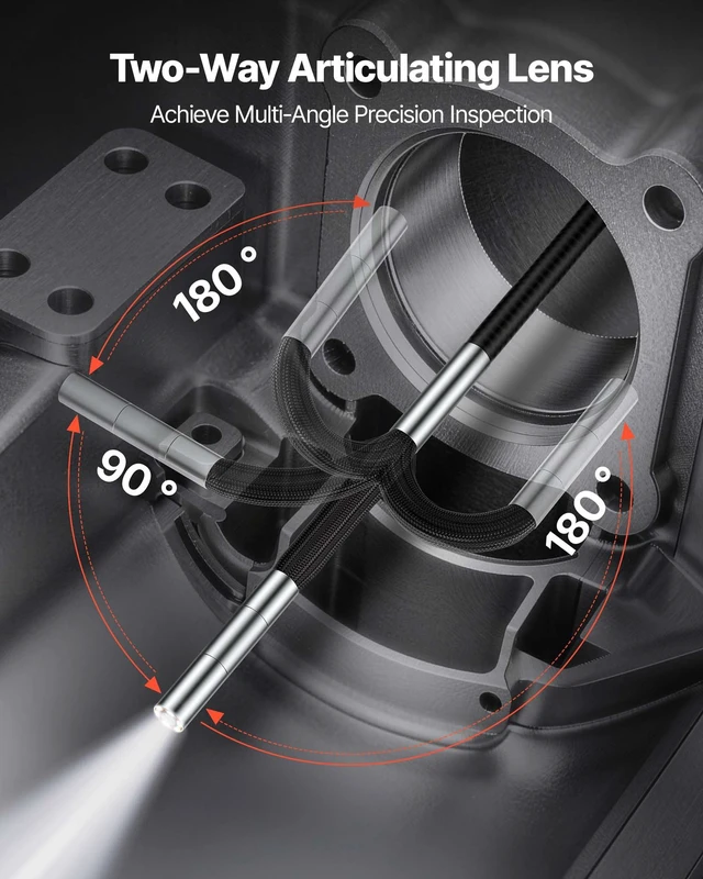 Alt view image 2 of 8 - VEVOR Articulating Borescope with 0.15" Ultra Slim Lens, Two-Way Articulated Endoscope with Light, 5" HD IPS Screen, 8X Zoom, 5000mAh Inspection Camera for Auto, Tight Mechanical Spaces (4.9FT Cable)