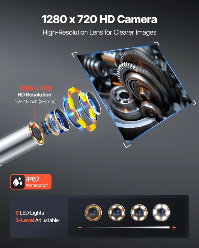 Alt view image 5 of 8 - VEVOR Articulating Borescope with 0.15" Ultra Slim Lens, Two-Way Articulated Endoscope with Light, 5" HD IPS Screen, 8X Zoom, 5000mAh Inspection Camera for Auto, Tight Mechanical Spaces (4.9FT Cable)
