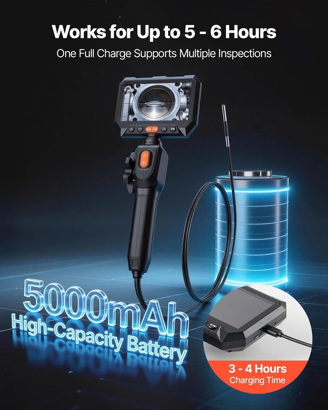 Alt view image 6 of 8 - VEVOR Articulating Borescope with 0.15" Ultra Slim Lens, Two-Way Articulated Endoscope with Light, 5" HD IPS Screen, 8X Zoom, 5000mAh Inspection Camera for Auto, Tight Mechanical Spaces (4.9FT Cable)