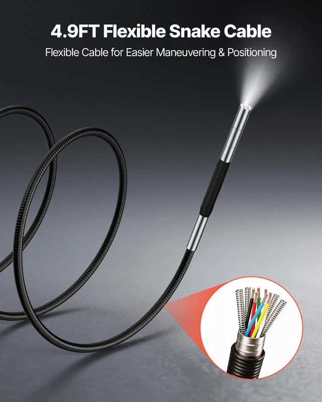 Alt view image 7 of 8 - VEVOR Articulating Borescope with 0.15" Ultra Slim Lens, Two-Way Articulated Endoscope with Light, 5" HD IPS Screen, 8X Zoom, 5000mAh Inspection Camera for Auto, Tight Mechanical Spaces (4.9FT Cable)
