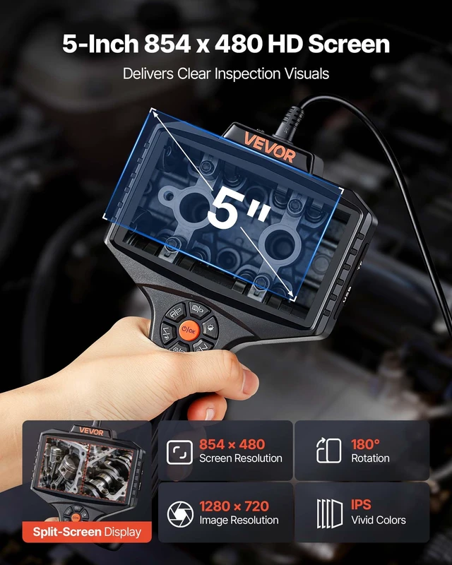 Alt view image 4 of 8 - VEVOR Endoscope with Light, 360° View Coverage Industrial Borescope Inspection Camera with Rotating Probe, 1080P HD Rigid Snake Scope Cam for Wall Automotive Engine Inspect-16.4FT