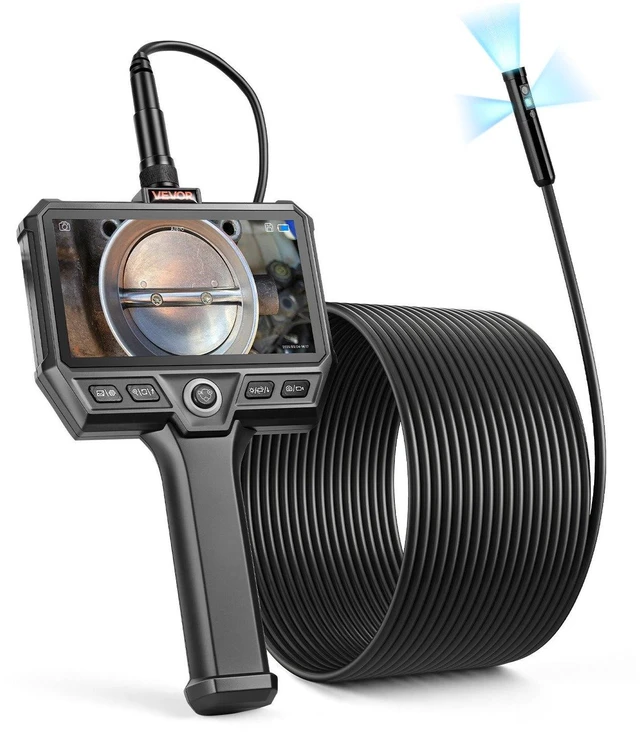 Main image of VEVOR Triple Lens Endoscope with 32.8FT Newly Ultra-Rigid Cable, Industrial Borescope with Light, 5" HD IPS Screen, 8 + 2 Lights, 8X Zoom, 5000mAh, IP67 Waterproof Snake Camera for Auto, Plumbing