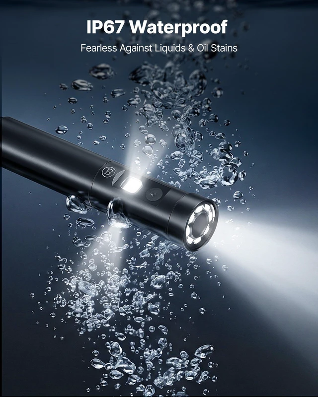 Alt view image 6 of 8 - VEVOR Triple Lens Endoscope with 32.8FT Newly Ultra-Rigid Cable, Industrial Borescope with Light, 5" HD IPS Screen, 8 + 2 Lights, 8X Zoom, 5000mAh, IP67 Waterproof Snake Camera for Auto, Plumbing