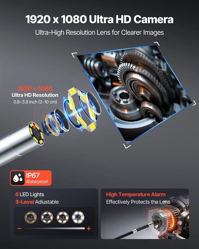 Alt view image 5 of 8 - VEVOR Articulating Endoscope with Light, 4-Way 360° Articulated Borescope Camera, 0.24" Slim Lens 1920 x 1080, 6" HD IPS Screen, 7000mAh Battery, IP67 Waterproof for Automotive & Mechanical Inspection