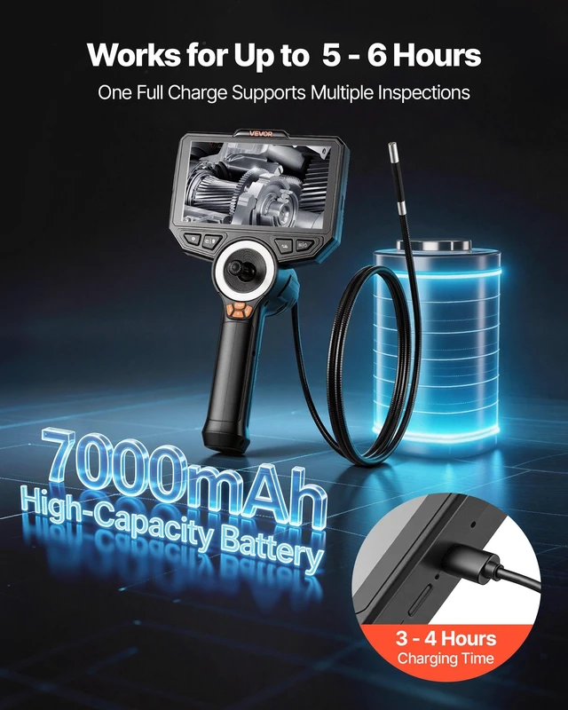 Alt view image 6 of 8 - VEVOR Articulating Endoscope with Light, 4-Way 360° Articulated Borescope Camera, 0.24" Slim Lens 1920 x 1080, 6" HD IPS Screen, 7000mAh Battery, IP67 Waterproof for Automotive & Mechanical Inspection