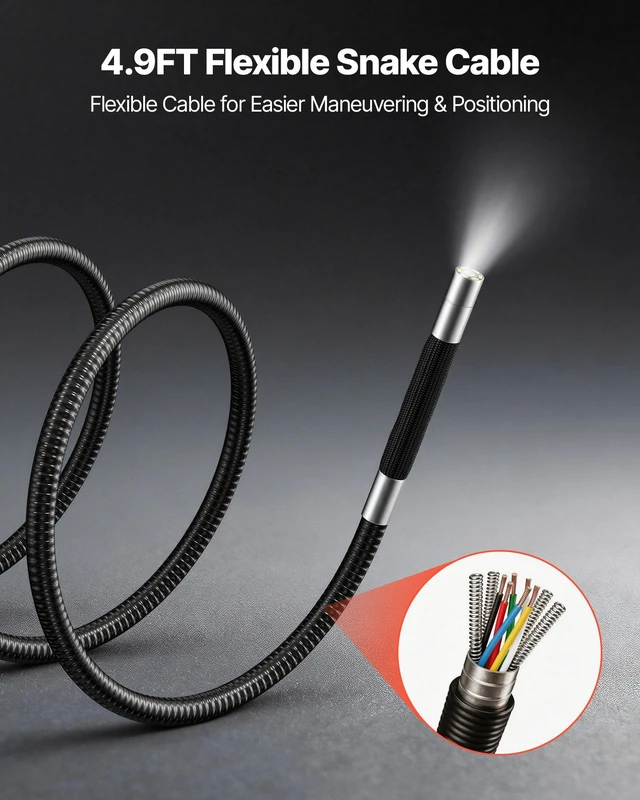 Alt view image 7 of 8 - VEVOR Articulating Endoscope with Light, 4-Way 360° Articulated Borescope Camera, 0.24" Slim Lens 1920 x 1080, 6" HD IPS Screen, 7000mAh Battery, IP67 Waterproof for Automotive & Mechanical Inspection