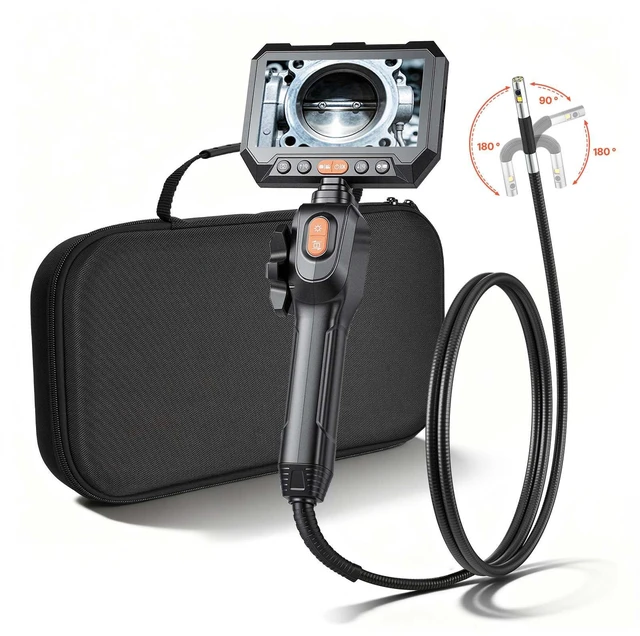 Main image of VEVOR 2-Way Dual-Lens Articulating Endoscope with Light, 1080P HD Industrial Borescope Inspection Camera with 0.24-inch Slim Articulated Probe, Rigid Snake Scope Cam for Wall Automotive Inspect-4.9FT
