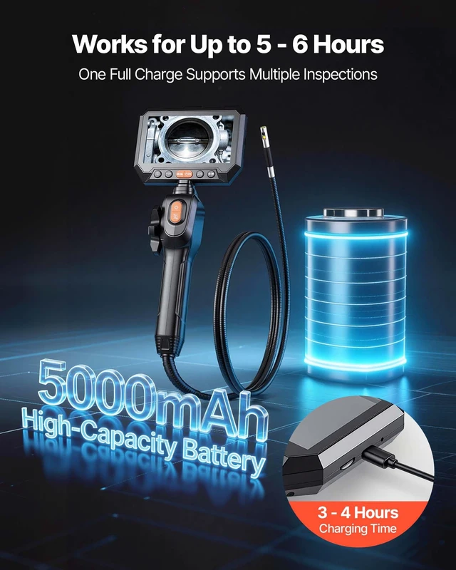 Alt view image 6 of 8 - VEVOR 2-Way Dual-Lens Articulating Endoscope with Light, 1080P HD Industrial Borescope Inspection Camera with 0.24-inch Slim Articulated Probe, Rigid Snake Scope Cam for Wall Automotive Inspect-4.9FT