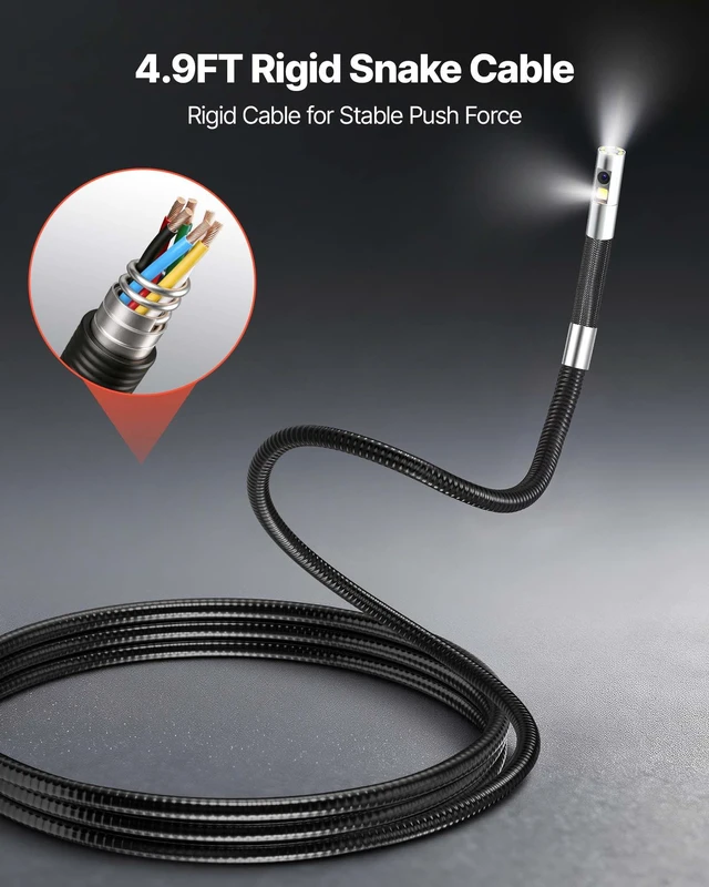 Alt view image 7 of 8 - VEVOR 2-Way Dual-Lens Articulating Endoscope with Light, 1080P HD Industrial Borescope Inspection Camera with 0.24-inch Slim Articulated Probe, Rigid Snake Scope Cam for Wall Automotive Inspect-4.9FT