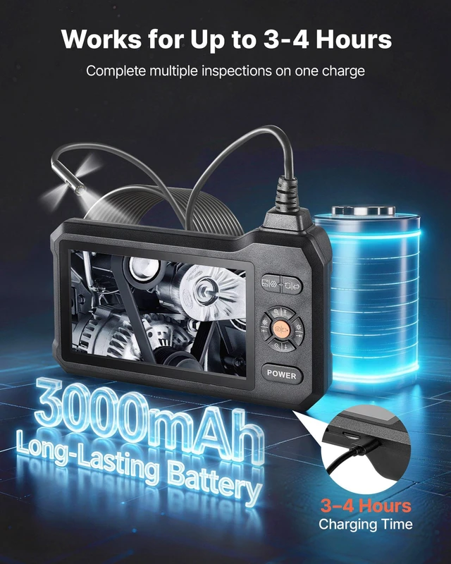 Alt view image 4 of 8 - VEVOR Triple Lens Endoscope with Light, 5" HD IPS Screen Industrial Borescope, 1280 x 720 Lens, 8 + 2 LEDs, 8X Zoom, IP67 Waterproof Inspection Snake Camera for Auto, Plumbing (16.4FT Rigid Cable)