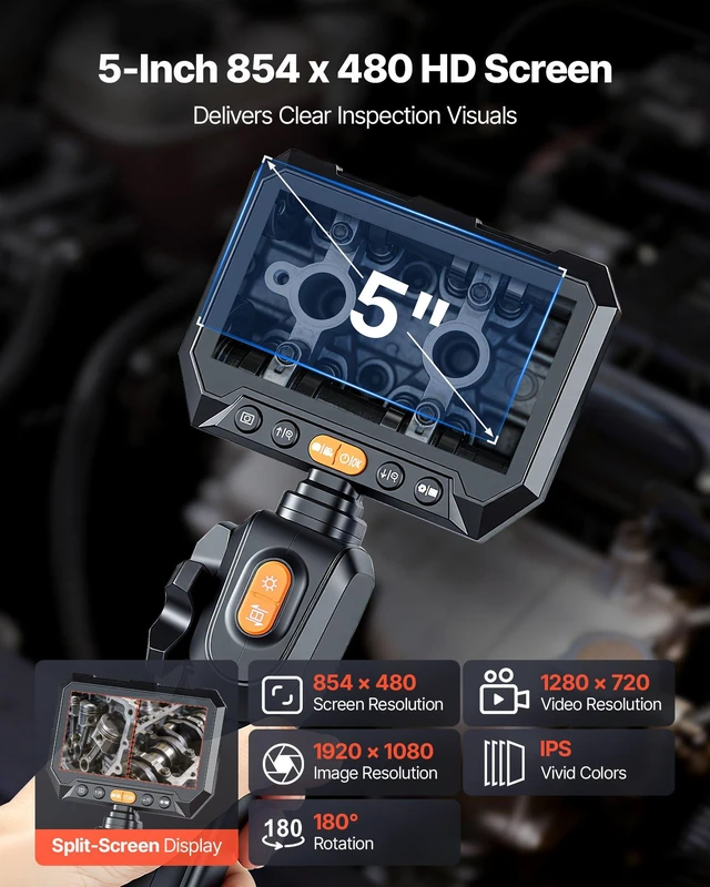 Alt view image 3 of 8 - VEVOR 2-Way Dual-Lens Articulating Endoscope with Light, 1080P HD Industrial Borescope Inspection Camera with Articulated Probe, Rigid Snake Scope Cam for Wall Automotive Engine Inspect-4.9FT