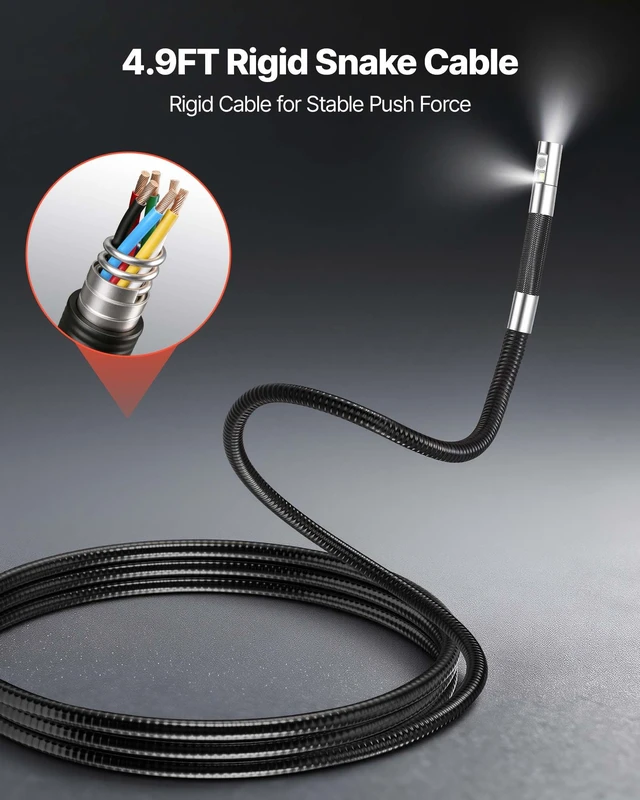 Alt view image 7 of 8 - VEVOR 2-Way Dual-Lens Articulating Endoscope with Light, 1080P HD Industrial Borescope Inspection Camera with Articulated Probe, Rigid Snake Scope Cam for Wall Automotive Engine Inspect-4.9FT