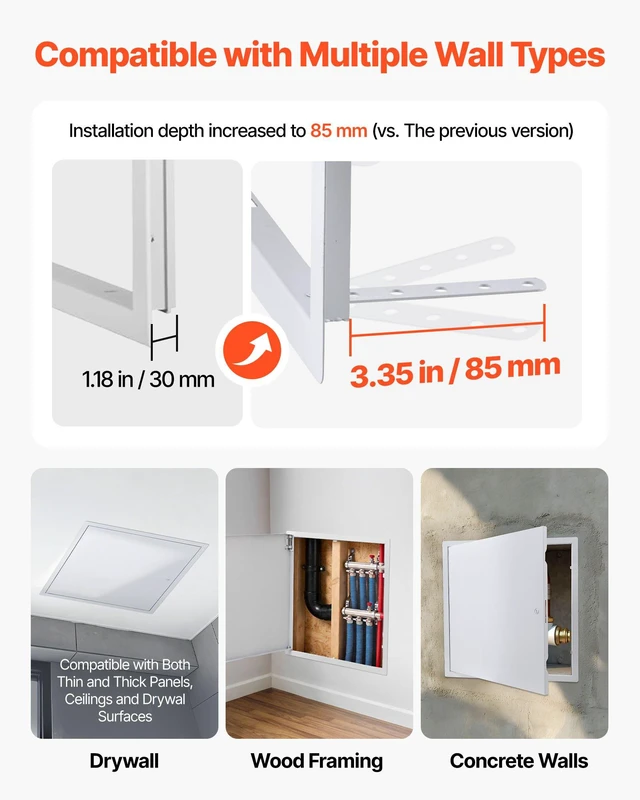 Alt view image 2 of 8 - VEVOR Access Panel for Drywall, 19.2 x 19.2 in Galvanized Steel Access Door, Easy Install Hinged Service Panel with Screwdriver Latch, for Ceiling Plumbing Electrical, 18.4 x 18.4 in Cutout Size White