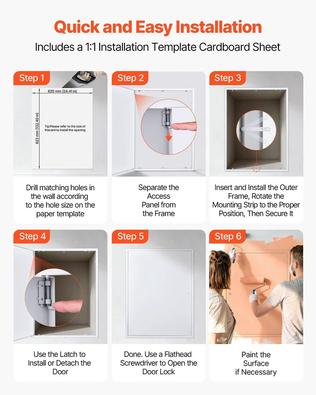 Alt view image 6 of 8 - VEVOR Access Panel for Drywall, 33.2 x 25.2 in Galvanized Steel Access Door, Easy Install Hinged Service Panel with Screwdriver Latch, for Ceiling Plumbing Electrical, 24.4 x 32.4 in Cutout Size White