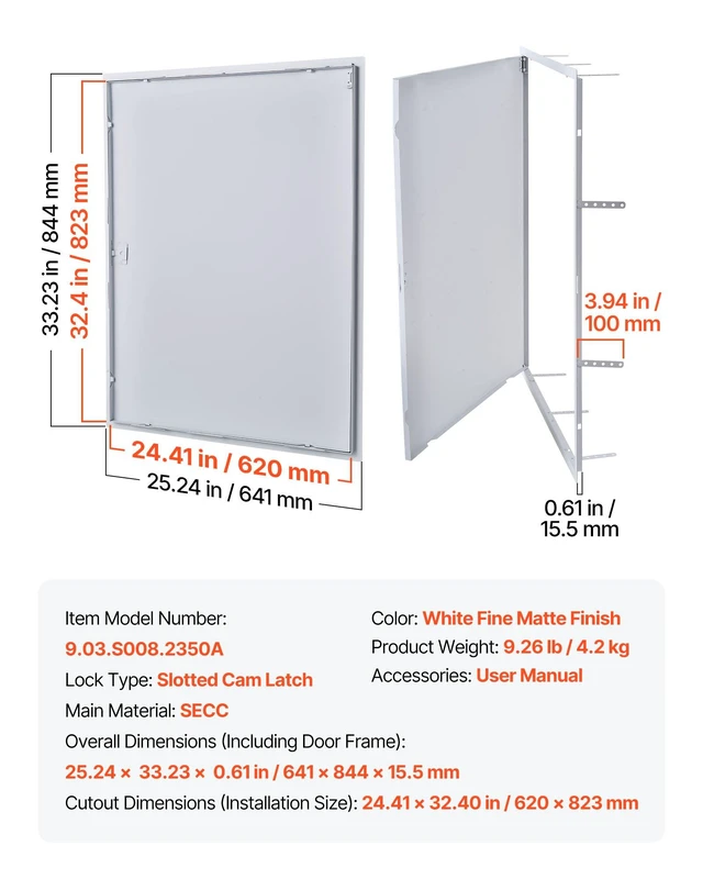 Alt view image 7 of 8 - VEVOR Access Panel for Drywall, 33.2 x 25.2 in Galvanized Steel Access Door, Easy Install Hinged Service Panel with Screwdriver Latch, for Ceiling Plumbing Electrical, 24.4 x 32.4 in Cutout Size White