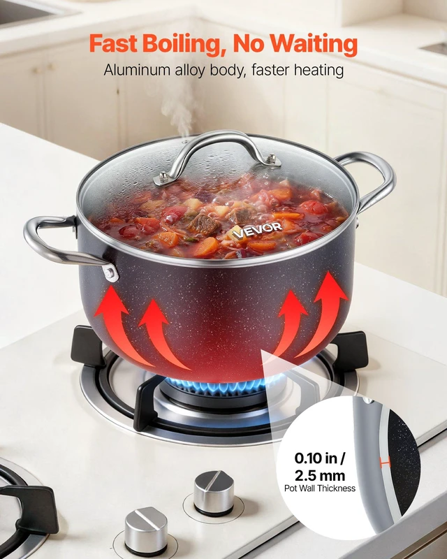 Alt view image 3 of 8 - VEVOR Aluminum Stock Pot, 8-Quart Nonstick Ceramic Coated Pot with Glass Lid, PFOA-Free, PFAS-Free, Compatible with Gas Stoves, Induction Cooktops, Electric Stoves, for Soups, Stews, and Pasta