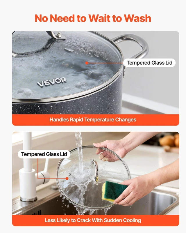 Alt view image 6 of 8 - VEVOR Aluminum Stock Pot, 12-Quart Nonstick Ceramic Coated Pot with Glass Lid, PFOA-Free, PFAS-Free, Compatible with Gas Stoves, Induction Cooktops, Electric Stoves, for Soups, Stews, and Pasta