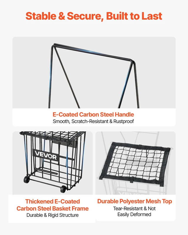 Alt view image 5 of 8 - VEVOR Tennis Ball Hopper, Holds 75 Tennis Balls, Pickleball Basket Cart with Wheels for Easy Pick Up, Portable Pickleball Caddy with Heavy-Duty Construction, Handle, for Training Carrying Storage