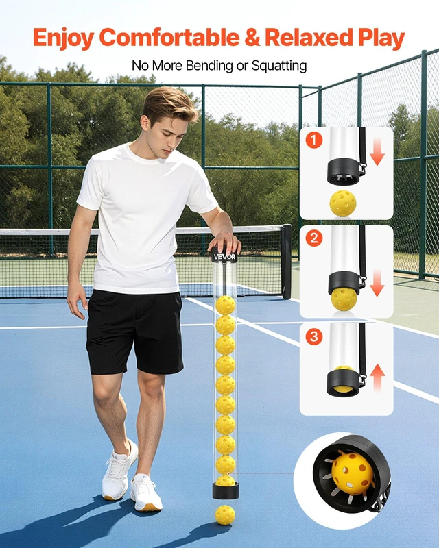 Alt view image 6 of 8 - VEVOR 2-in-1 Tennis & Pickleball Hopper, with Pickup Tube, Foldable Pickleball Basket Cart with with Wheels, Holds 150 Tennis Balls or 260 Pickleballs, Portable Pickleball Caddy Holder, for Training