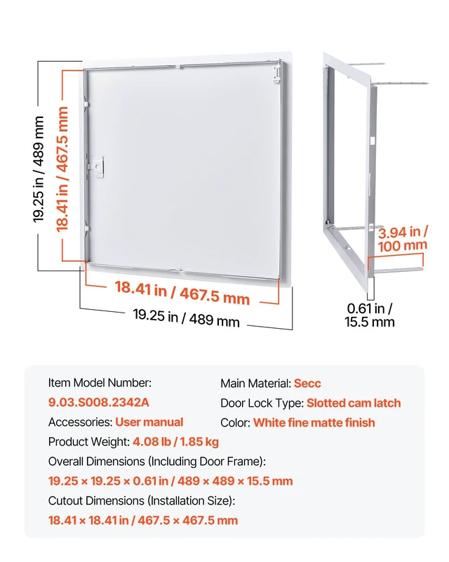 Alt view image 7 of 8 - VEVOR Access Panel for Drywall, 19.2 x 19.2 in Galvanized Steel Access Door, Easy Install Hinged Service Panel with Screwdriver Latch, for Ceiling Plumbing Electrical, 18.4 x 18.4 in Cutout Size White