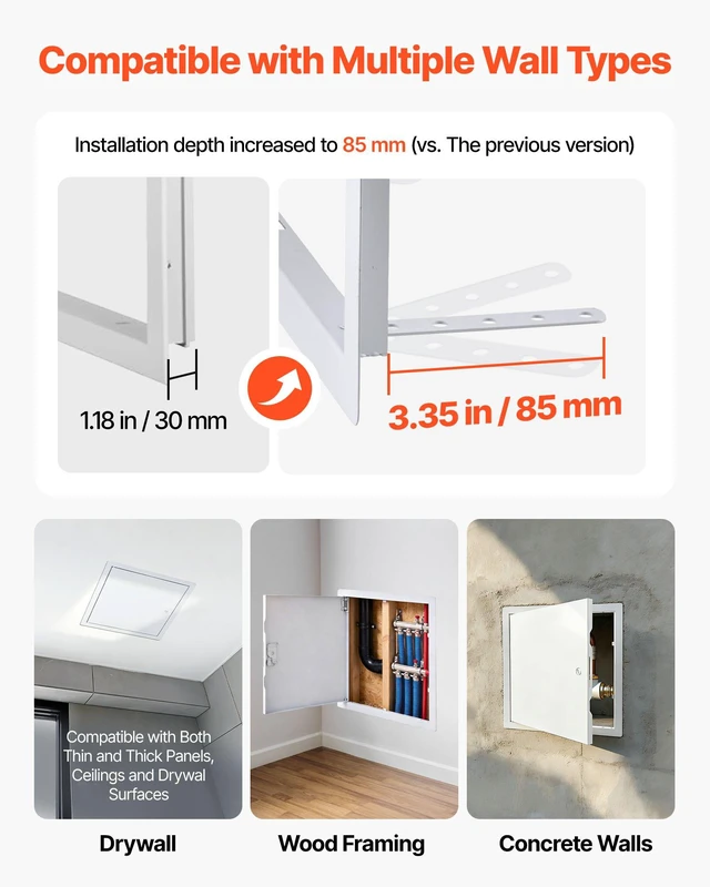 Alt view image 2 of 8 - VEVOR Access Panel for Drywall, 13.3 x 13.3 in Galvanized Steel Access Door, Easy Install Hinged Service Panel with Screwdriver Latch, for Ceiling Plumbing Electrical, 12.4 x 12.4 in Cutout Size White