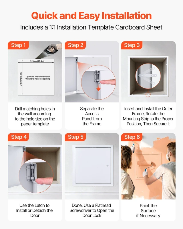Alt view image 6 of 8 - VEVOR Access Panel for Drywall, 13.3 x 13.3 in Galvanized Steel Access Door, Easy Install Hinged Service Panel with Screwdriver Latch, for Ceiling Plumbing Electrical, 12.4 x 12.4 in Cutout Size White