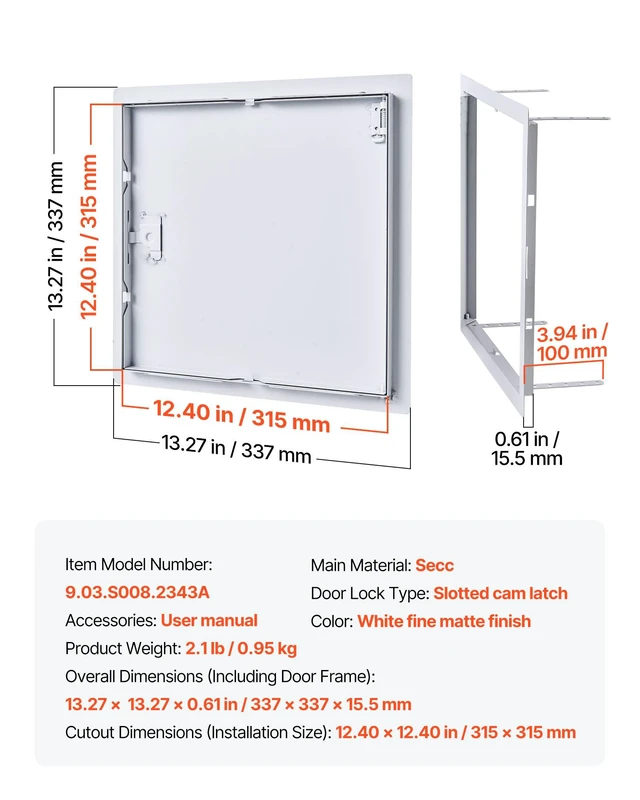 Alt view image 7 of 8 - VEVOR Access Panel for Drywall, 13.3 x 13.3 in Galvanized Steel Access Door, Easy Install Hinged Service Panel with Screwdriver Latch, for Ceiling Plumbing Electrical, 12.4 x 12.4 in Cutout Size White