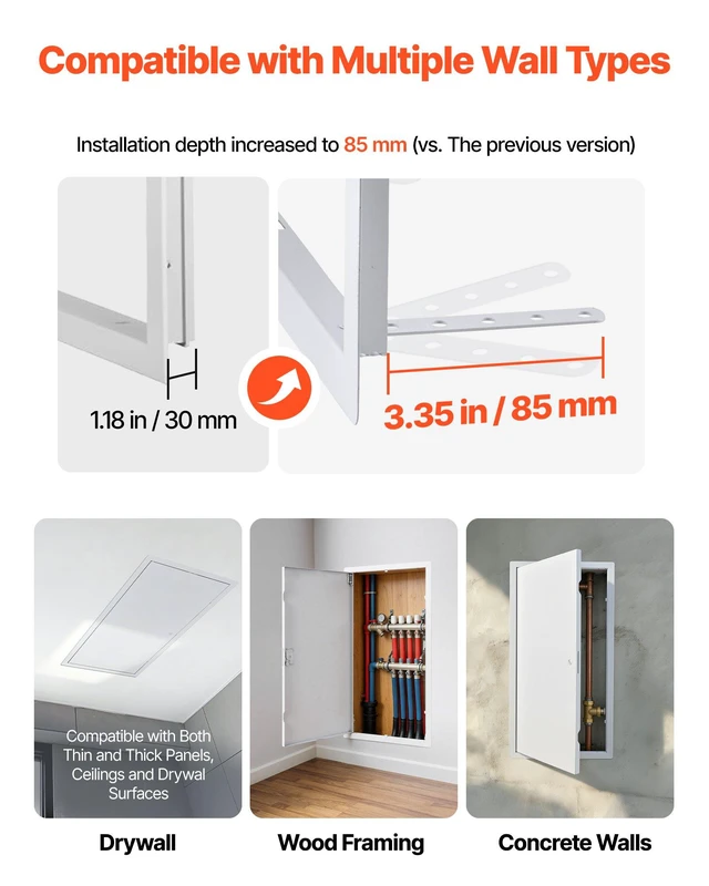 Alt view image 2 of 8 - VEVOR Access Panel for Drywall, 25.3 x 13.3 in Galvanized Steel Access Door, Easy Install Hinged Service Panel with Screwdriver Latch, for Ceiling Plumbing Electrical, 12.4 x 24.4 in Cutout Size White