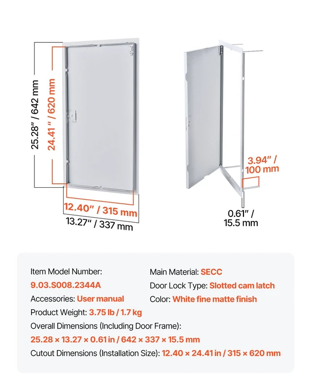 Alt view image 7 of 8 - VEVOR Access Panel for Drywall, 25.3 x 13.3 in Galvanized Steel Access Door, Easy Install Hinged Service Panel with Screwdriver Latch, for Ceiling Plumbing Electrical, 12.4 x 24.4 in Cutout Size White