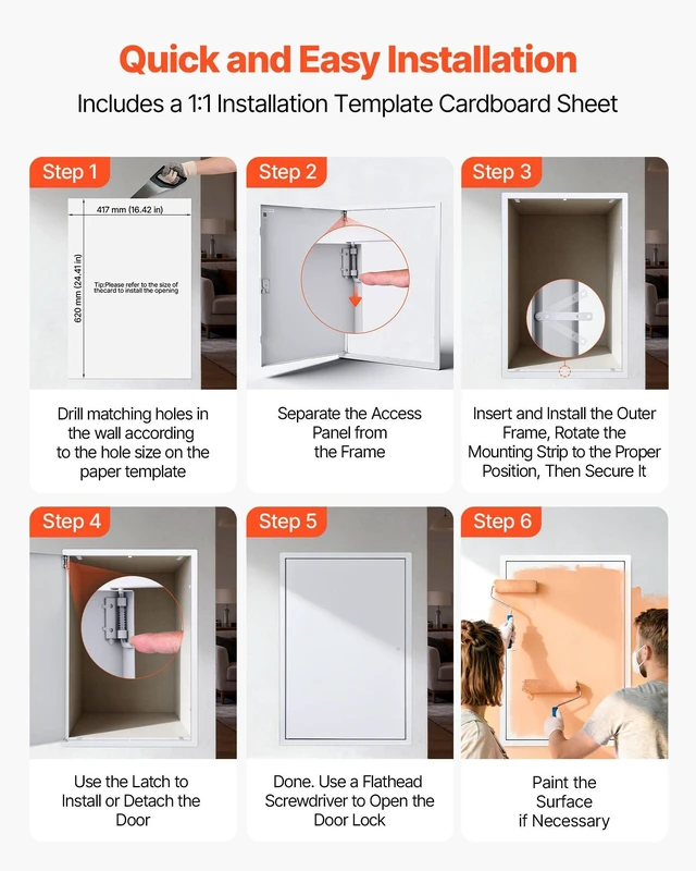 Alt view image 6 of 8 - VEVOR Access Panel for Drywall, 25.3 x 17.2 in Galvanized Steel Access Door, Easy Install Hinged Service Panel with Screwdriver Latch, for Ceiling Plumbing Electrical, 16.4 x 24.4 in Cutout Size White